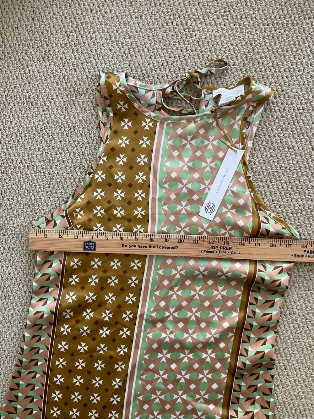 NWT Revolve House of Harlow 1960 Dress Gold Green Satin Geometric Floral Midi - Picture 5 of 9